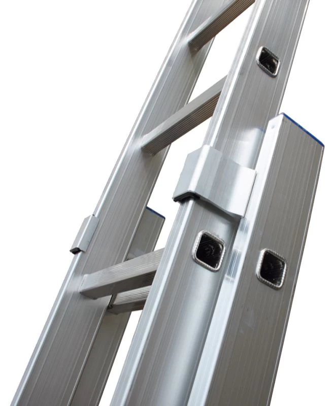 Алюминиевая двухсекционная профессиональная лестница 3218 выдвижная с тросом 2x18 от магазина Бери-Неси.ру