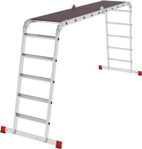 Профессиональная алюминиевая лестница-трансформер НОВАЯ ВЫСОТА с развальцованными ступенями и помостом, ширина 500 мм NV3334 4Х5